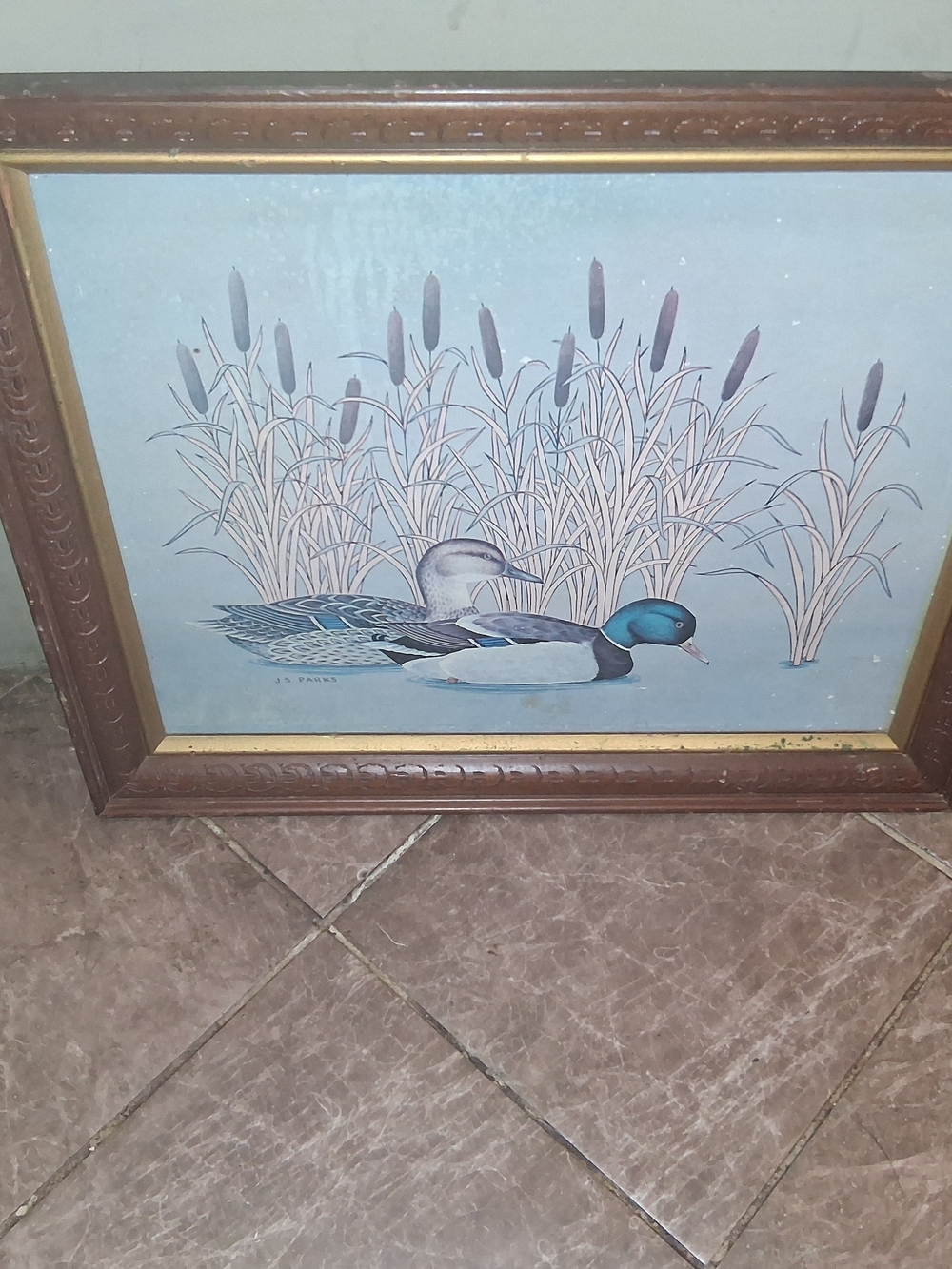 Framed Waterfowl Art Print in Blue and Brown